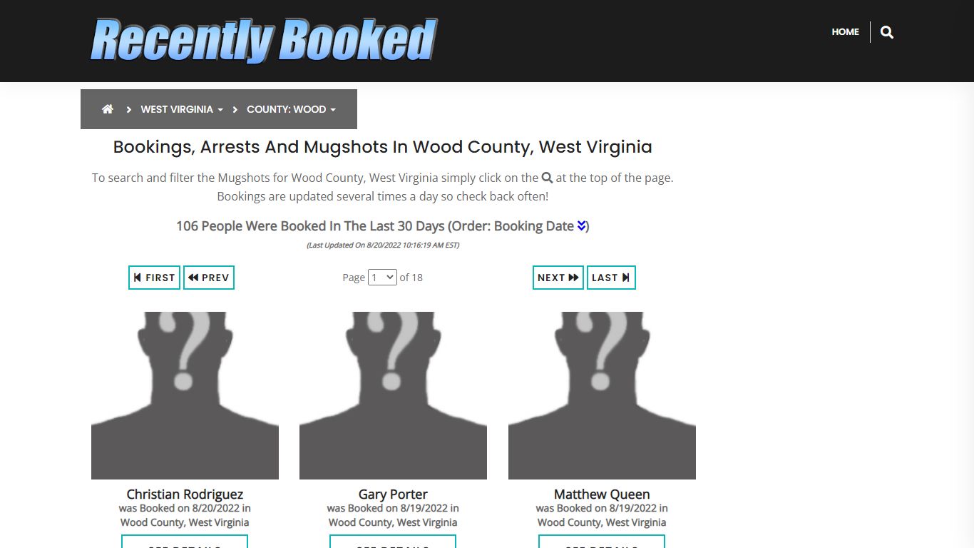 Bookings, Arrests and Mugshots in Wood County, West Virginia